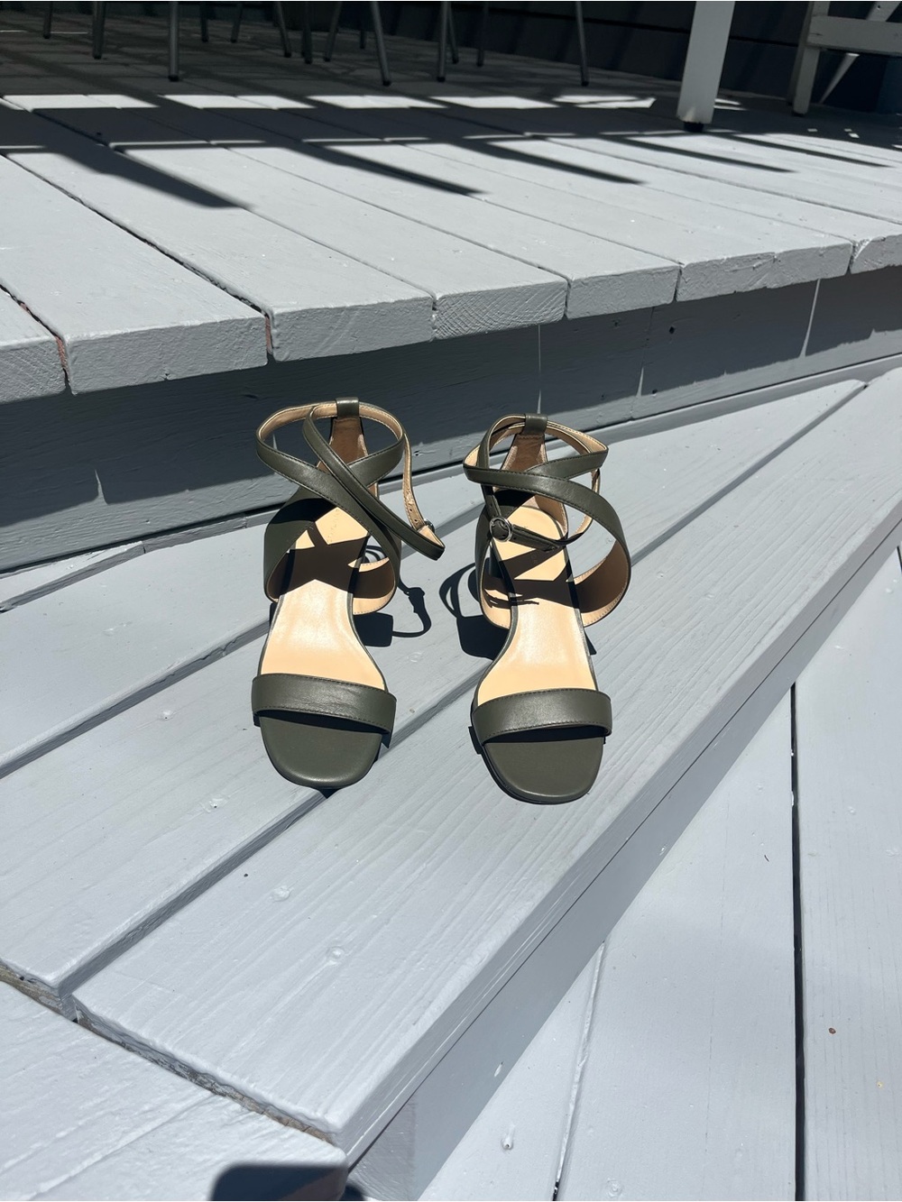 Ann Taylor Olive Green Strappy Ankle-Heel Sandals